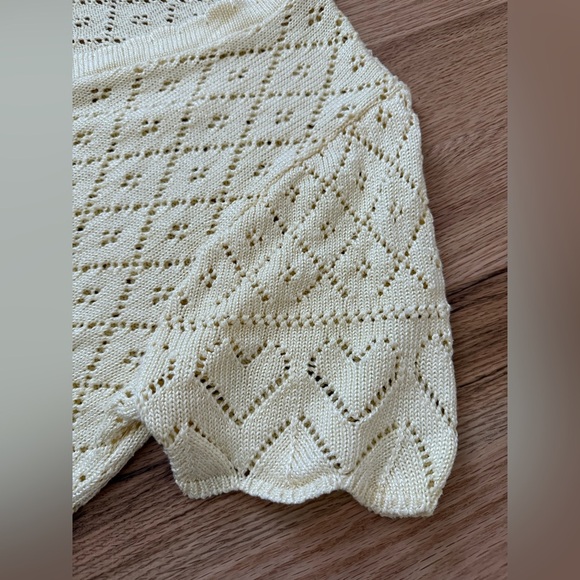 Vintage Butter Yellow Short Sleeve Button Front Cardigan Knit Sweater Size Small - Picture 5 of 8